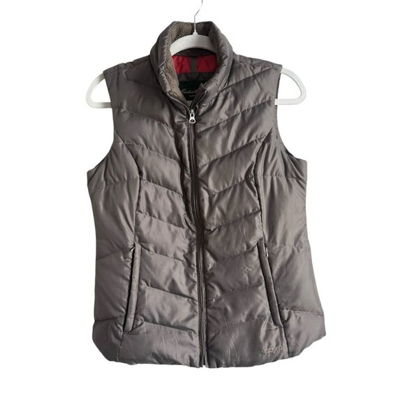 Eddie Bauer Down Puffer Vest Women’s Small Brown Full Zip Outdoors EB550 - Picture 1 of 15